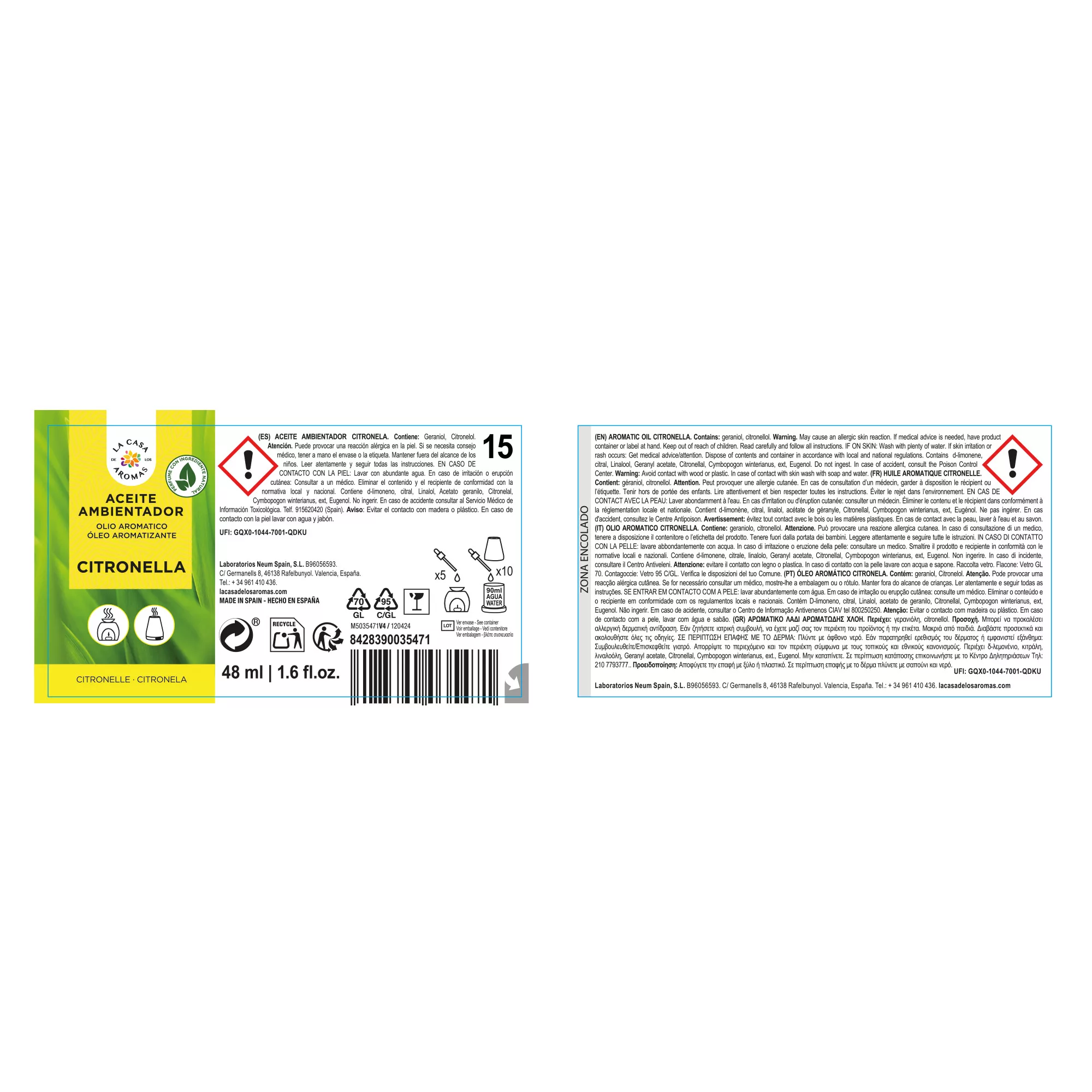 Aceite Esencial Citronela, Ambientador 48ml - Imagen 2